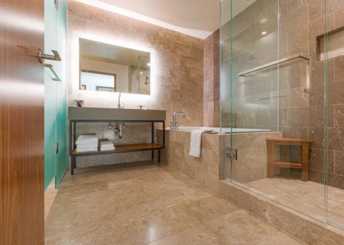 newly remodeled marble bathroom